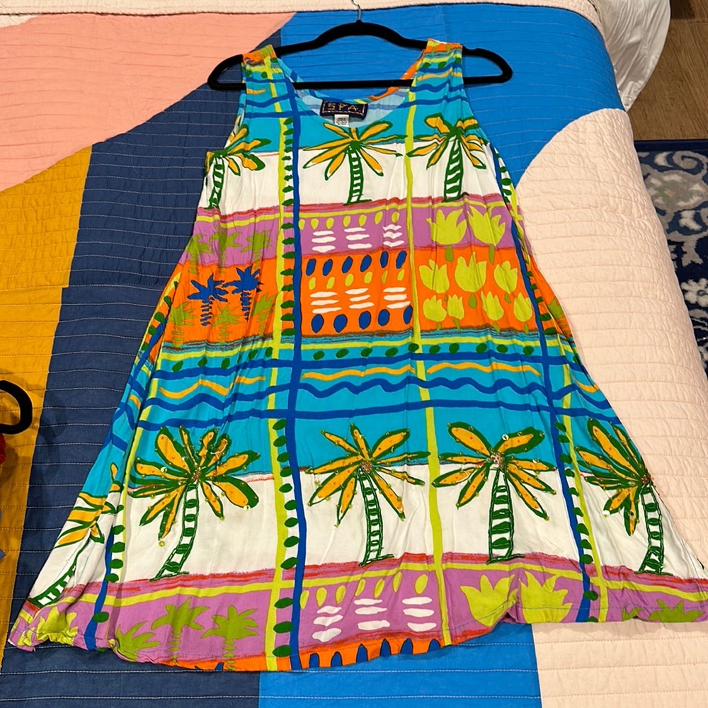 Vintage SPA Sequined Tropical Tank Dress